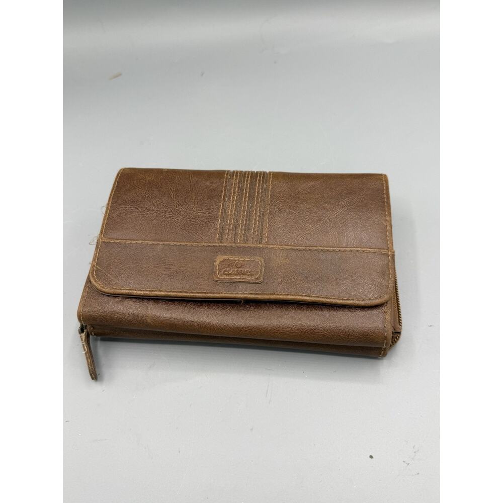 Genuine Leather Wallet Brown Zip Around Clutch Organizer Checkbook